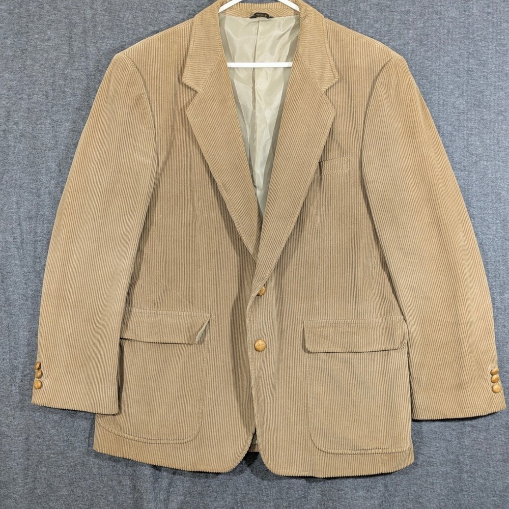 Jordache Mens Vintage Tan Corduroy Blazer Sport Coat Two Button Notch Lapel 44R
